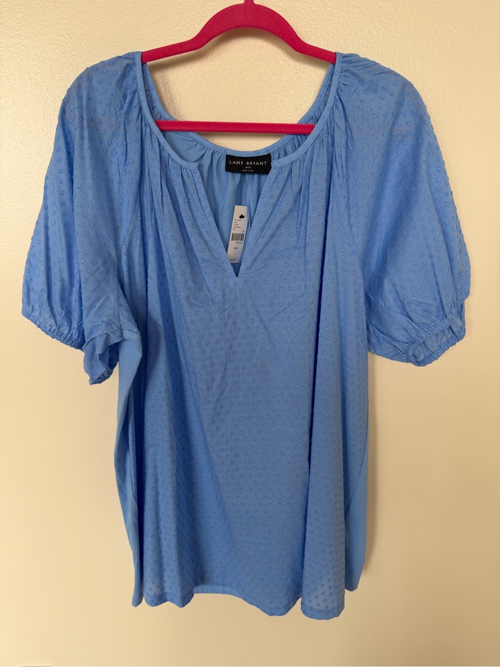 LANE BRYANT Light Blue Balloon Sleeve Polka Dot Blouse